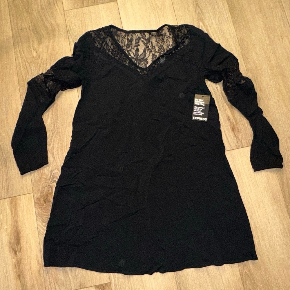 Express Women's Black Lace Trim Dress Cover‎ Up Size Small NEW Rayon